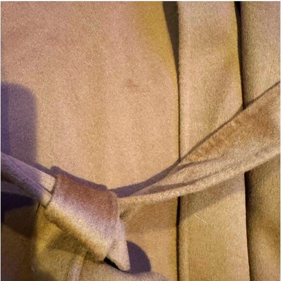 Goelia “Coffee Brown” Wrap Coat L 100% Wool Shell with Silk-Wool Texture, Belted - Picture 6 of 10